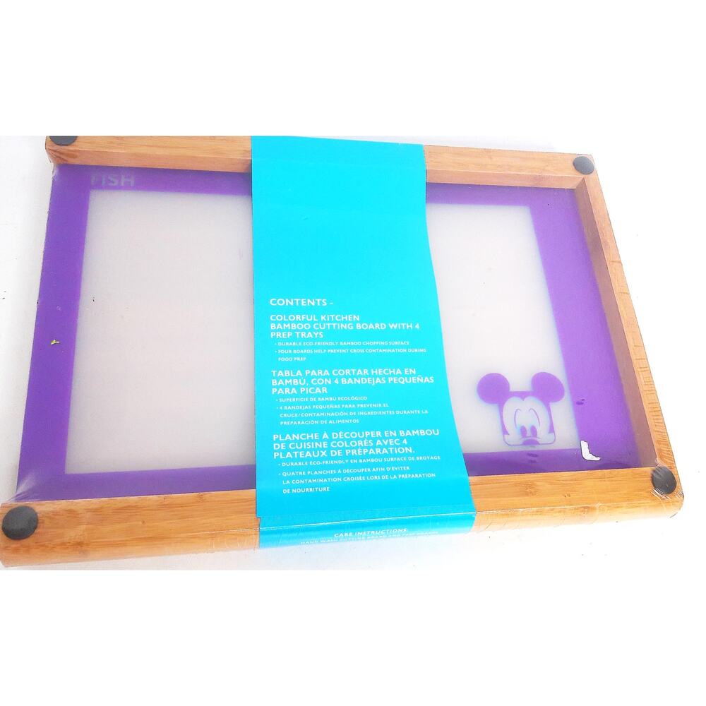 Disney Colorful Bamboo Cutting Board With 4 Prep Trays New